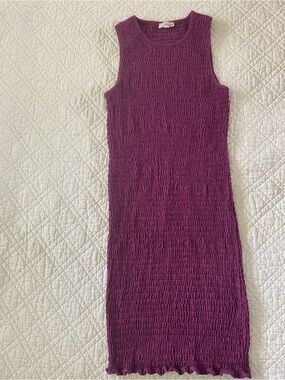 Wilfred Plum Smocked Sleeveless Midi Dress